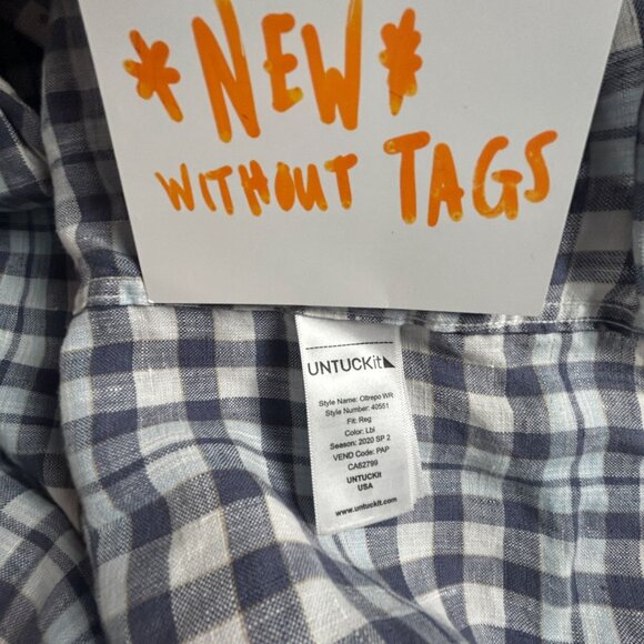 Untuckit Mens Wrinkle-Resistant Gingham Short Sleeve Linen Shirt XL Blue NWOT - Picture 4 of 8